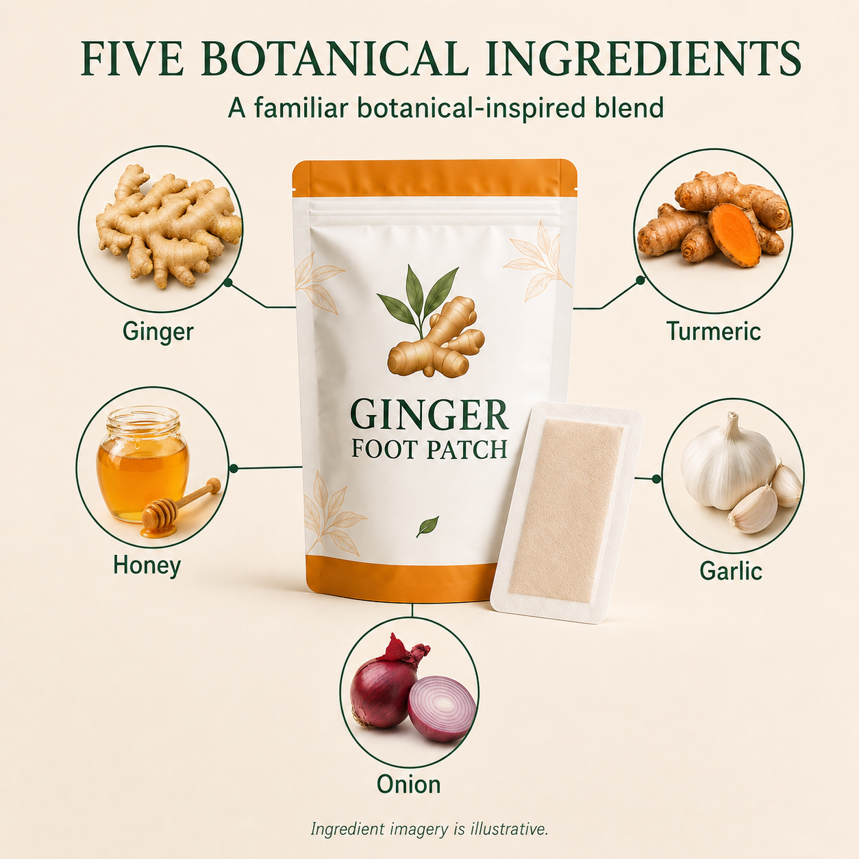 Five botanical ingredients: Ginger, Turmeric, Honey, Garlic and Onion